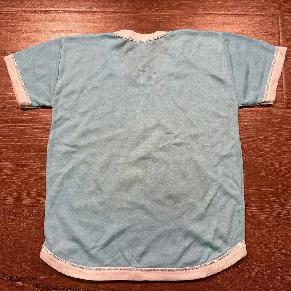 Vintage 60s Ringer T Shirt Youth S Blue Short Sleeve Duck Cartoon Playful VTG